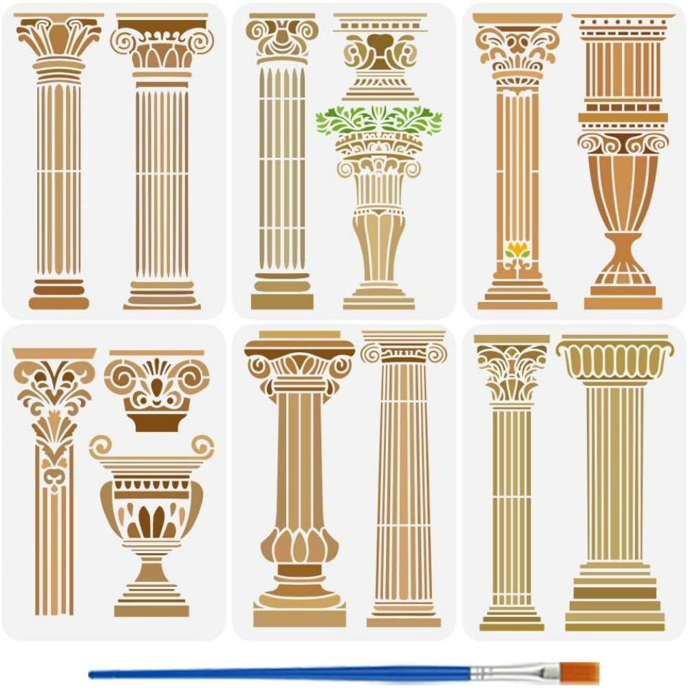 Photography Technique - แม่แบบลายคอลัมน์โรมัน 6 ชิ้น สำหรับระบายสีด้วยพู่กัน ขนาด 8.3x11.7