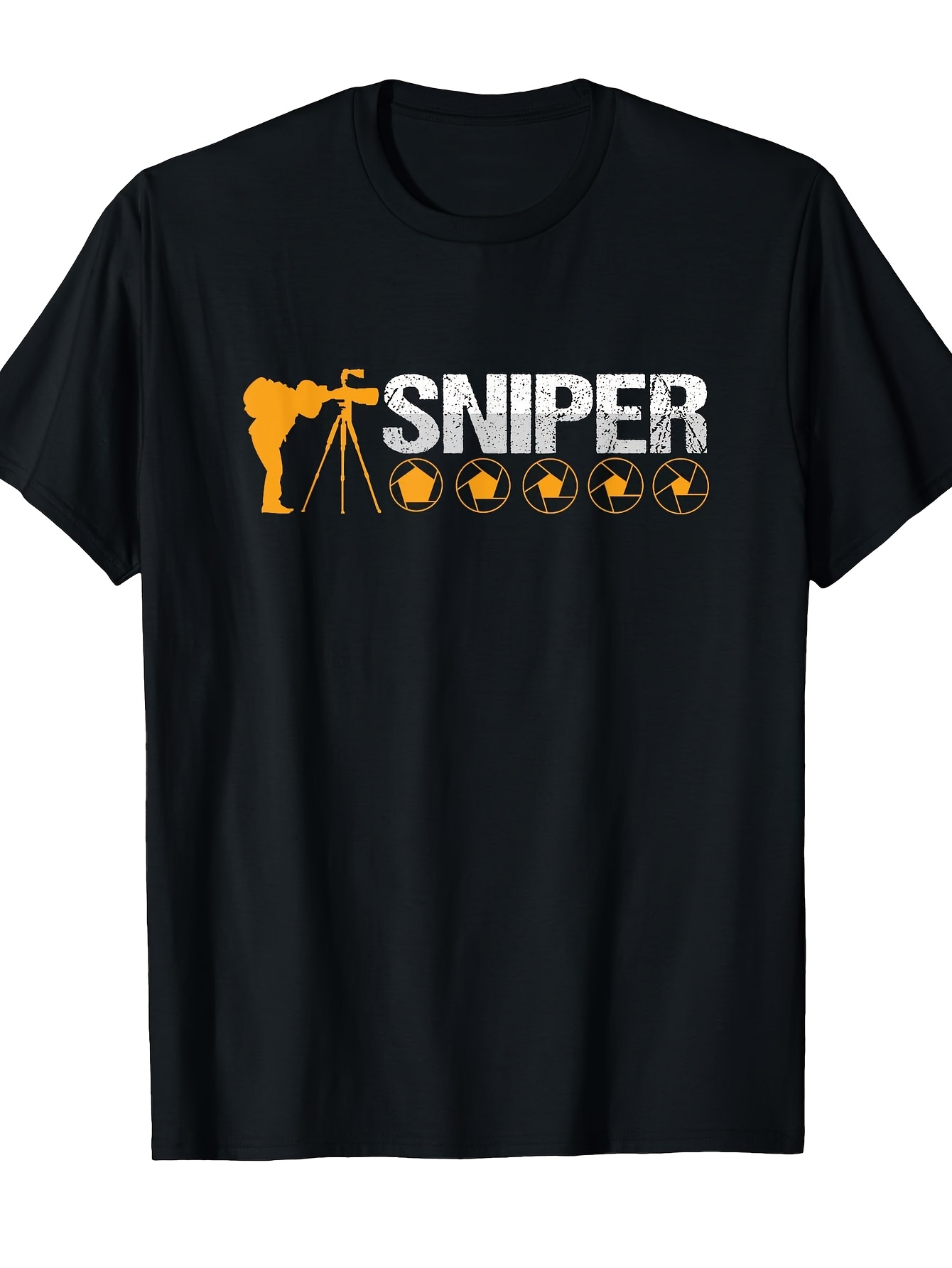 Photography Graphic Design - เสื้อยืดลายกราฟิกสำหรับผู้ชาย ลายช่างภาพสไนเปอร์ ช่างถ่ายวิดีโอ นักถ่ายภาพ พร้อมลายอุปกรณ์กล้องถ่ายรูป เสื้อเชิ้ตลำลอง