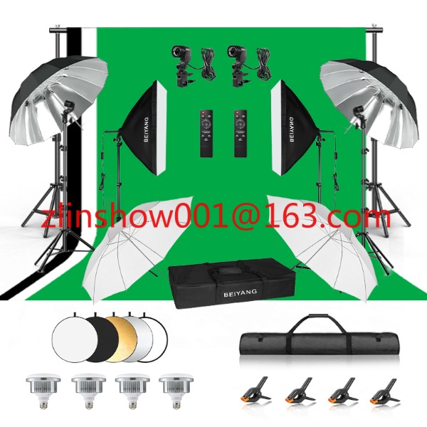 Photography Umbrella Lights - ชุดอุปกรณ์สตูดิโอถ่ายภาพ 2.6*3ม./2*3ม. พร้อมขาตั้งฉากหลัง ชุดฉากหลังสำหรับถ่ายภาพ ซอฟต์บ็อกซ์ ร่มไฟ