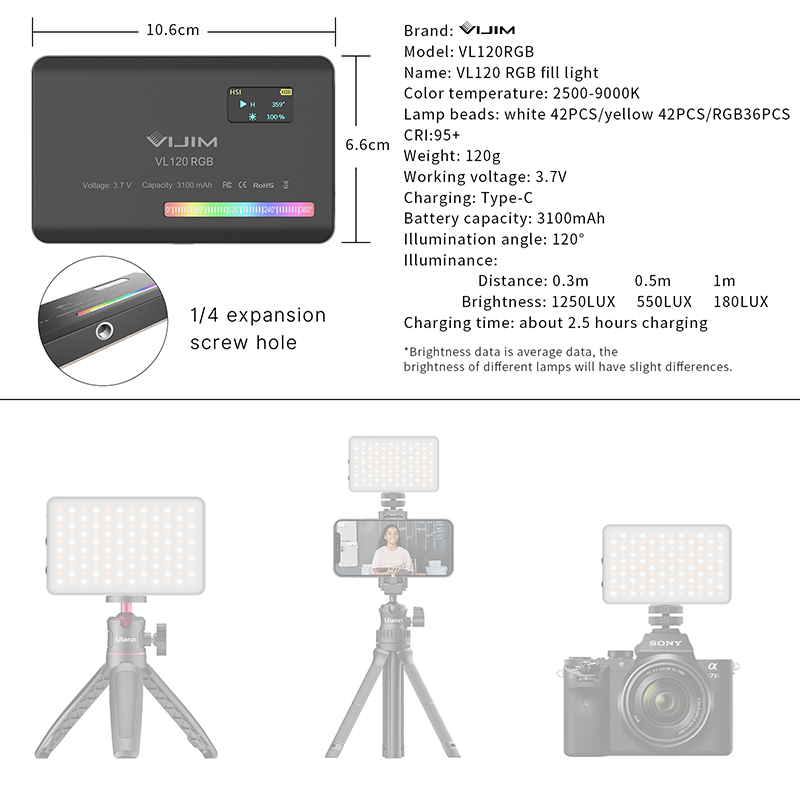 Ulanzi VL120 RGB กล้อง Mini แบ - Photography Umbrella Lights บทวิจารณ์และราคา
